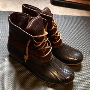 Sperry Women’s Dark Brown and Black Rain Boots Sz 10 Saltwater Duck Boot